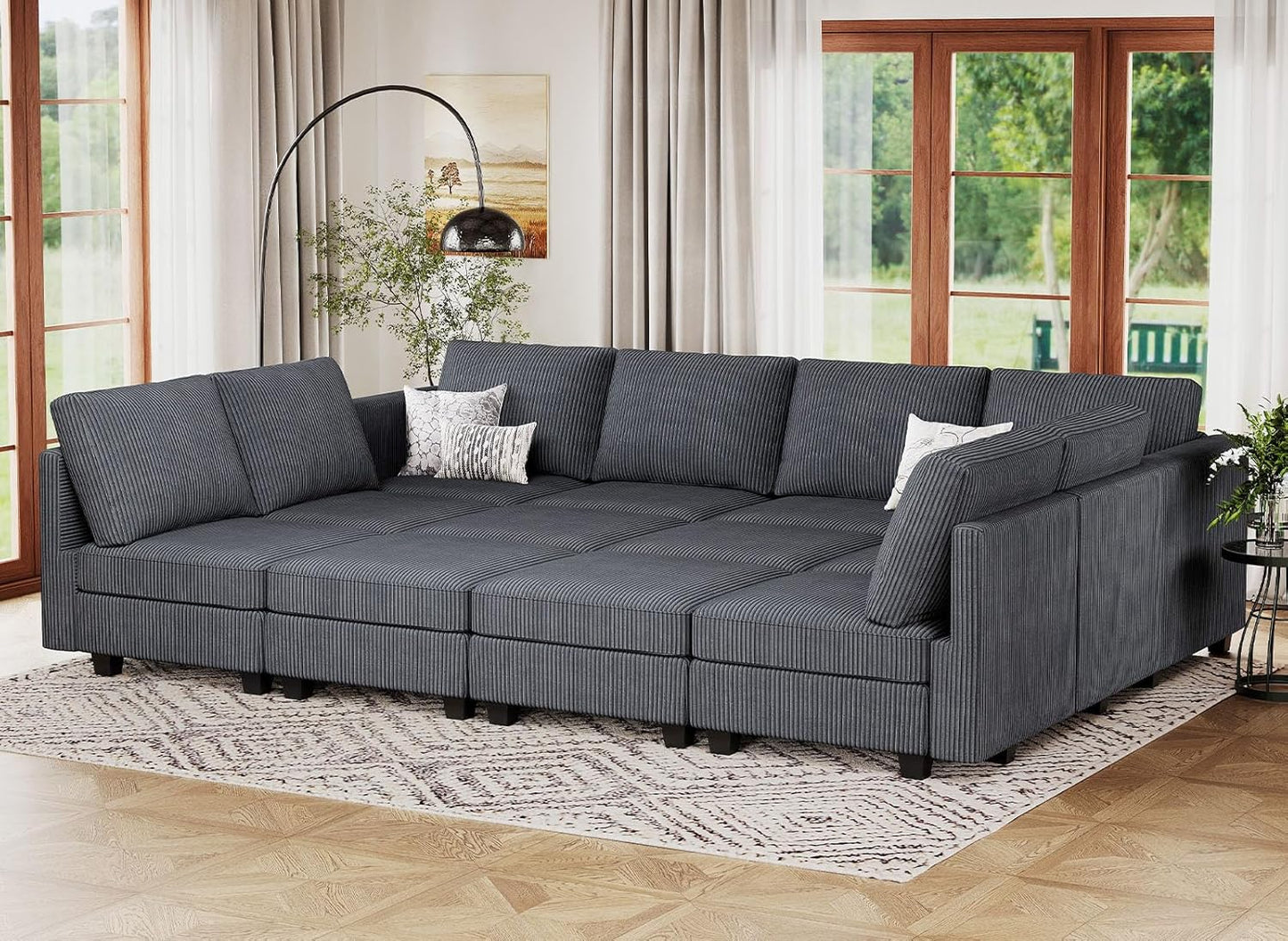 Belffin Oversized 12 Seat Modular Sectional Sleeper Sofa Convertible Sofa with Storage Seat Large Corduroy Modular Sectional Couch for Living Room Dark Grey