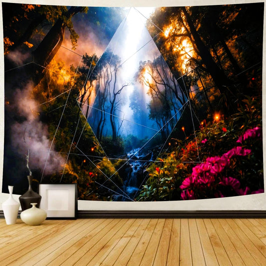 Delur Forest Tapestry Tree of Life Misty Tropical Rainforest Tapestry Wall Hanging Mystical Colorful Spiritual Psychedelic Nature Landscape Headboard for Bedroom Living Room Home Decor (51.2" x 59.1")