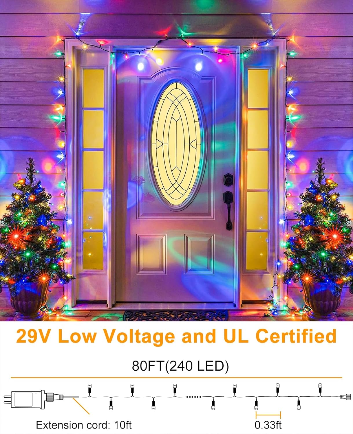 Christmas Lights Outdoor, 80FT 240 LED Connectable Christmas String Lights Green Wire with 8 Modes, Waterproof Twinkle Tree Lights for Indoor Room Patio Garden Party Decorations, Multicolor