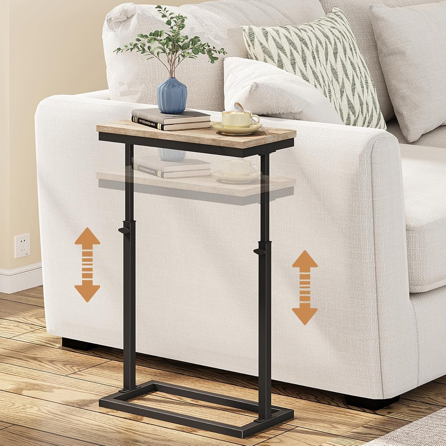 TUTOTAK End Table, Side Table, Tall Couch Table, Sofa Table, Living Room, Bedroom, Greige TB01BG083