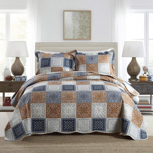 NEWLAKE Quilt Bedspread Sets-Color Block Pattern Reversible Coverlet Set,King Size