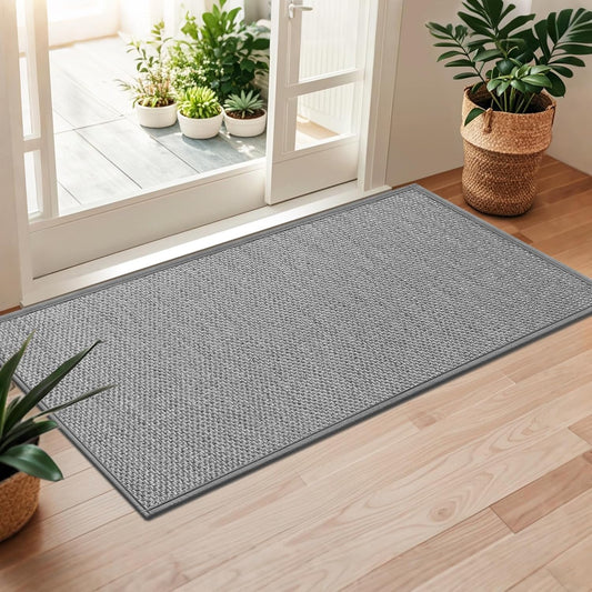 LEKEEPGO Door Mat 24"x47", Non Slip Door Mat Indoor Entrance, Rubber Backing Front Indoor Door mat Washable Absorbent Low-Profile Entryway Entry Resist Dirt Inside Door Mats, Light Grey