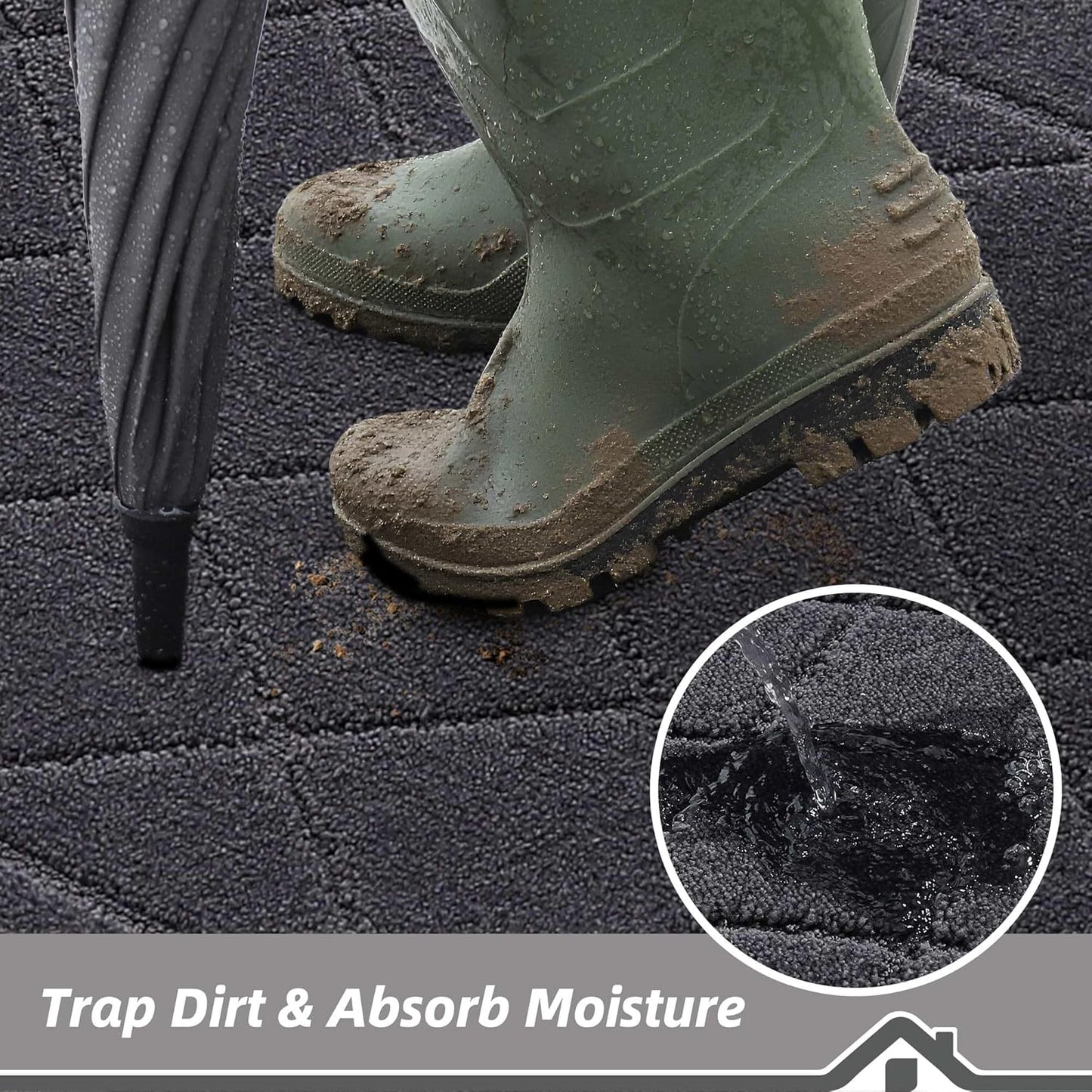 BEQHAUSE Dirt Trapper Door Mat 36" x 60", Doormat Non-Slip Entryway Rugs Washable, Dog Door Mat Stain Resistant and Absorbent Welcome Floor Mat for Front Back Door, Muddy Wet Shoes & Paws, Dark Grey