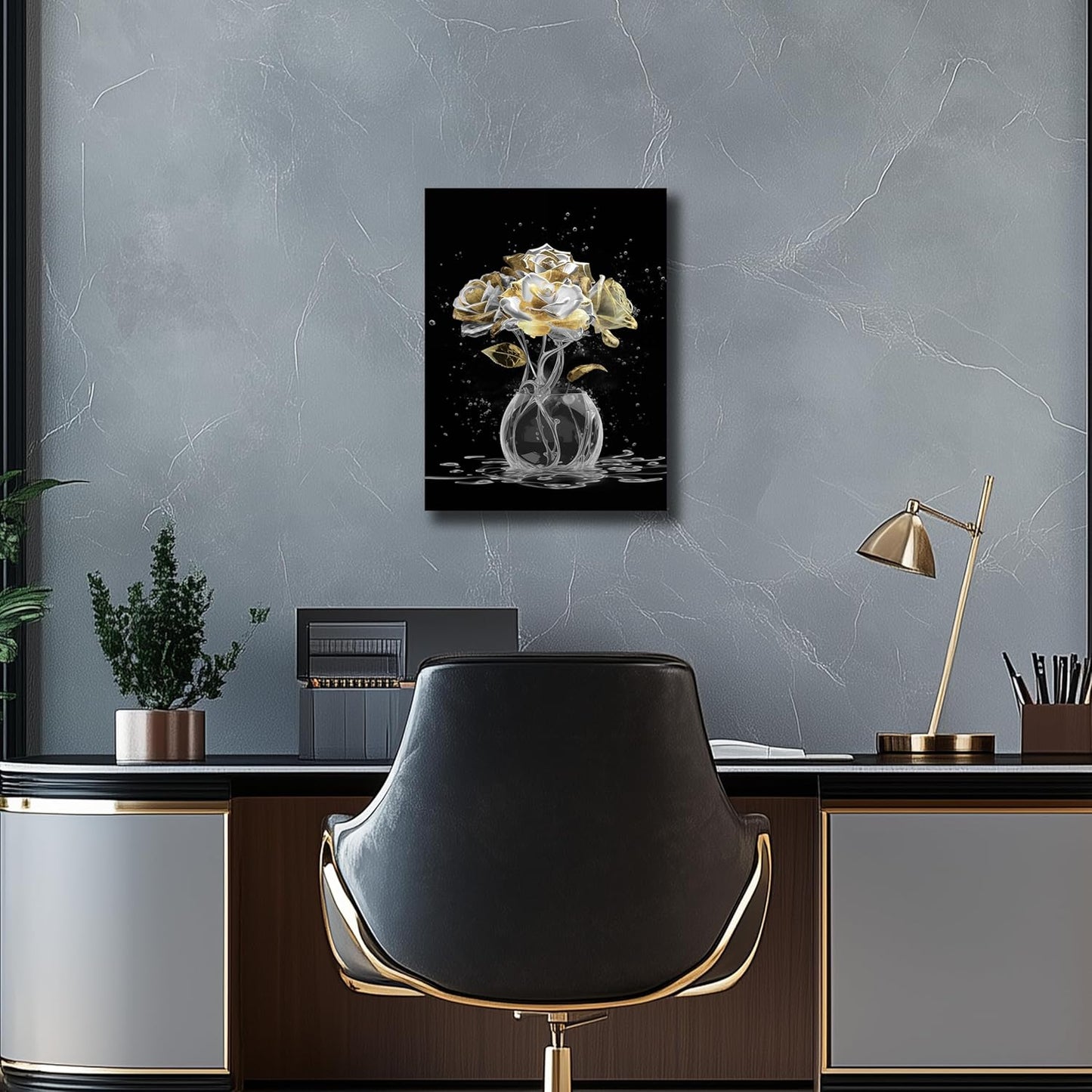 Belmrxne Flower Prints Wall Art White and Gold Canvas Painting Modern Minimalist Decor for Living Room Bedroom Dining Room Office Home Decor 12x16 inch