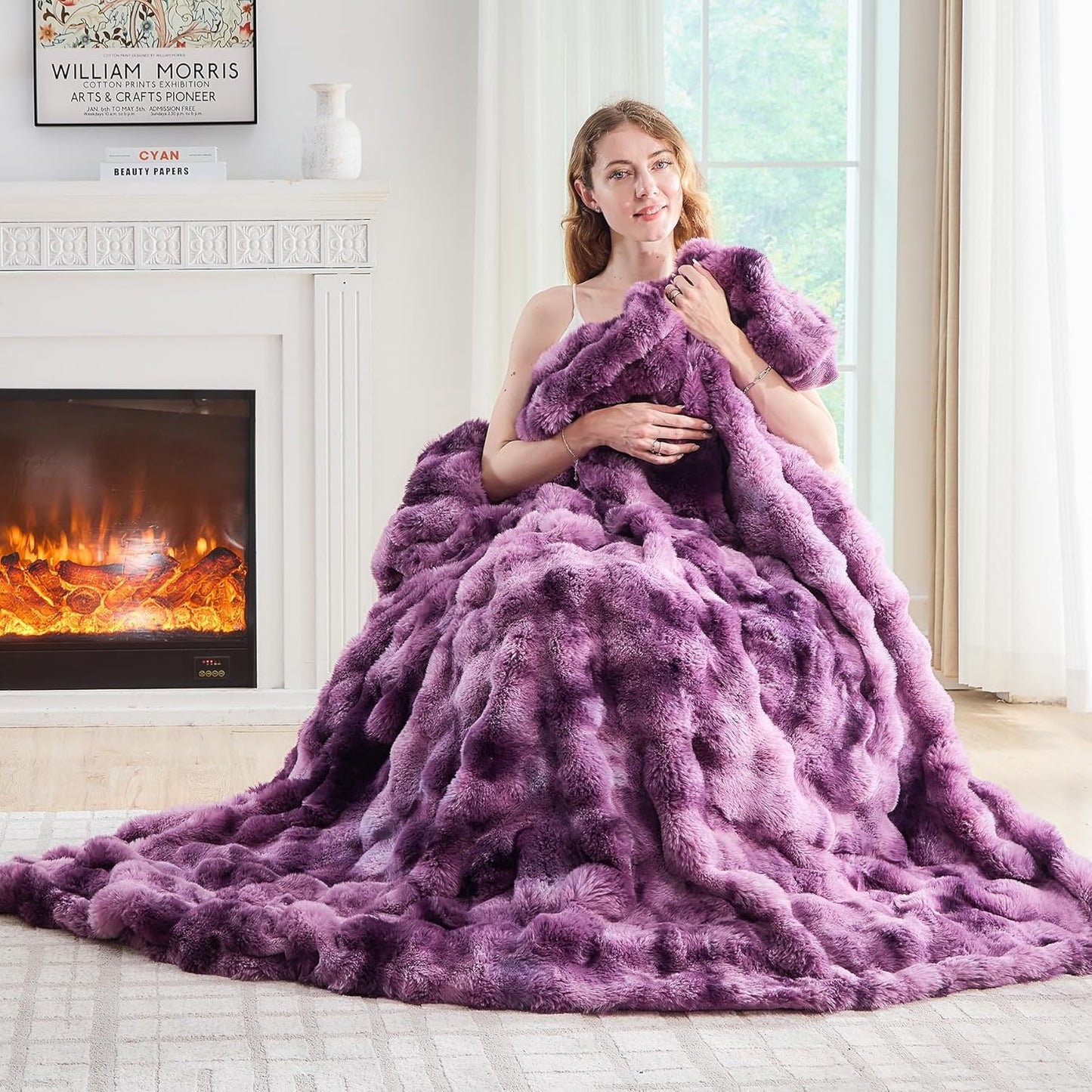 Lotus Karen Faux Fur Throw Blanket Tie-dye Violet - Big Bubble Rabbit Fluff Blanket for Couch Bed Sofa,Softest Fluffy Fuzzy Cozy Blanket,Thick Furry Plush Shaggy Warm Blankets for Women,90x90 Inches