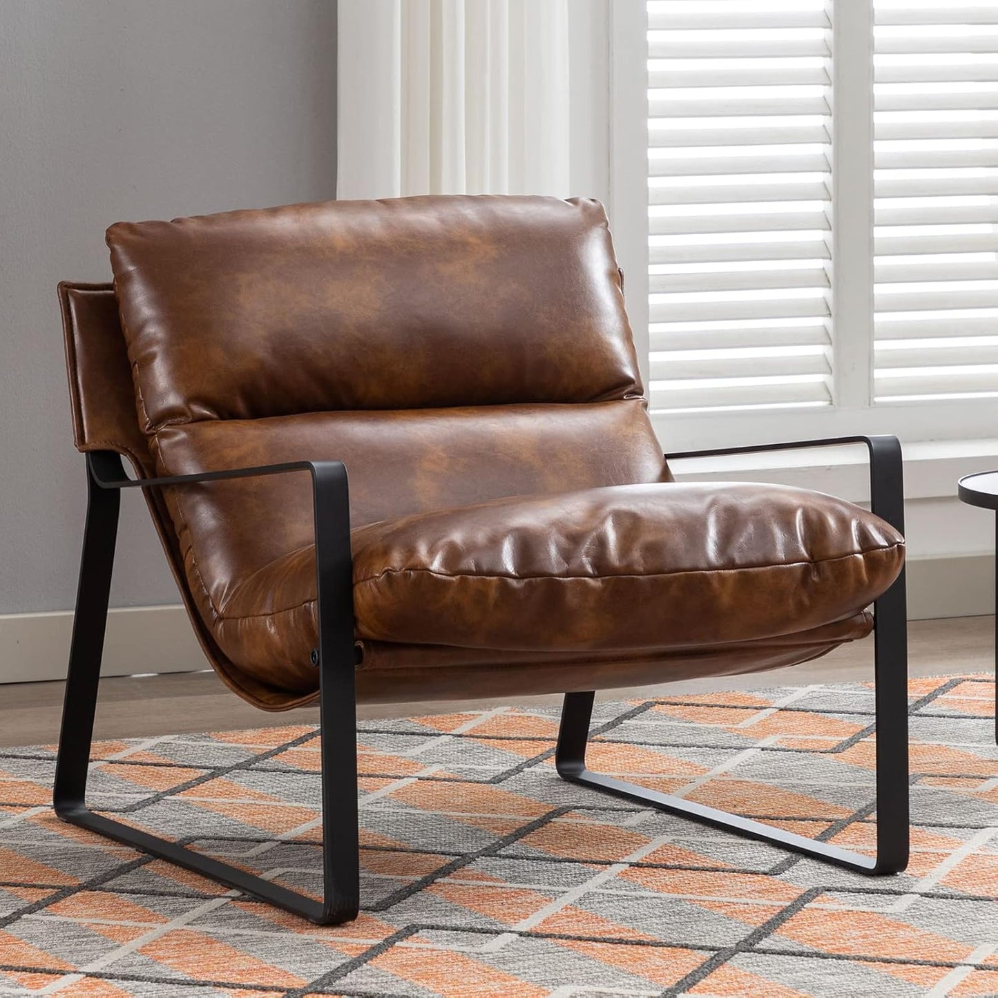 DUOMAY Mid-Century Accent Chair Armchair Set of 2, Comfy PU Leather Leisure Chair Lazy Chair with Metal Leg for Living Room Bedroom Office Apartment, Brown