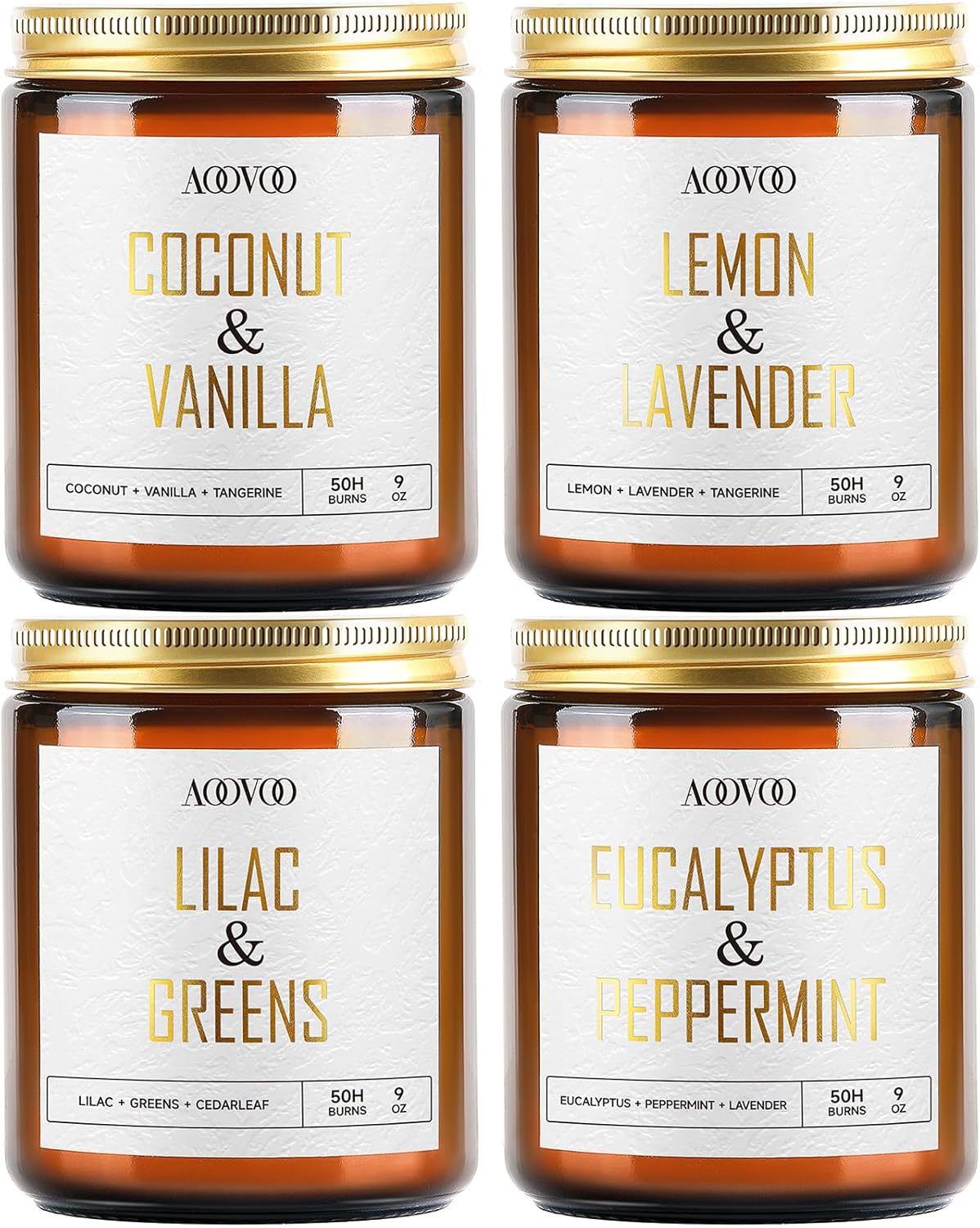 AOOVOO Eucalyptus/Vanilla/Lilac/Lavender Candles - 36 oz Scented Candles, Aromatherapy Candle, Soy Candle for Home Scented