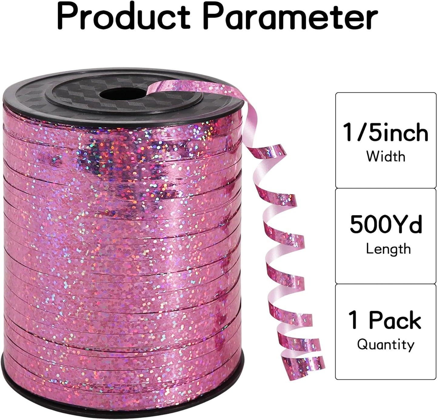BEISHIDA 500 Yards Pink Ribbon Crimped Curling, Balloon String Shiny Metallic Roll for Gift Wrapping Ribbon Birthday Mother's Day Wedding Anniversary Party Decorations