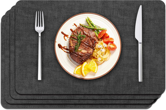 Maxpearl Faux Leather Placemats Set of 4, Waterproof - Wipe Clean - Heat Resistant - Anti Slip Dining Table Place Mats, Suitable for Indoor & Outdoor Use, 17’’×12’’, Black