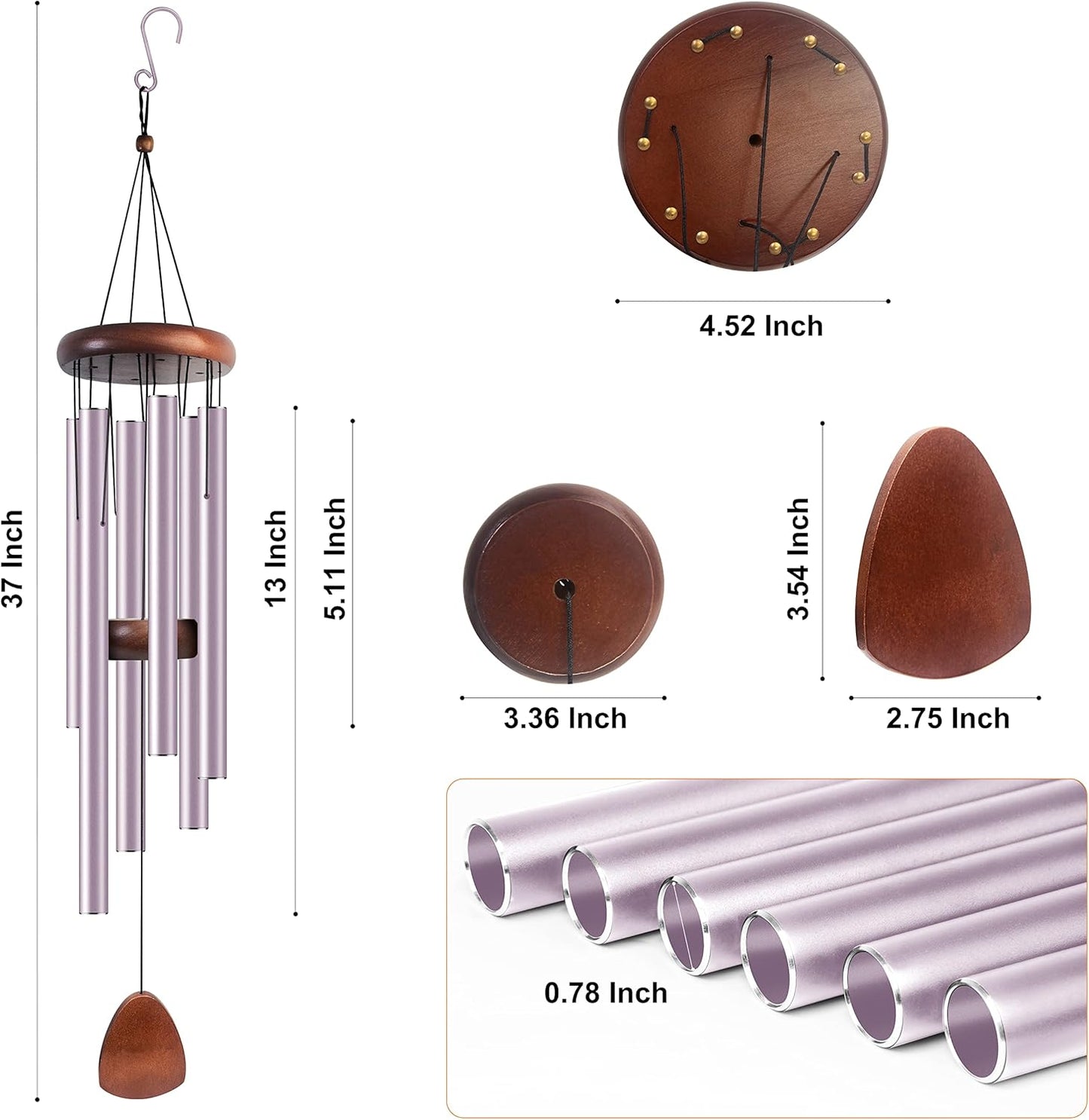 Large Aluminium Wind Chimes 37 Inches to Create a Zen Atmosphere Suitable for Outdoor, Garden, Patio Decoration. Classic Wind Chimes with Wind Catcher Suitable as A Gift for Unisex(Purple)