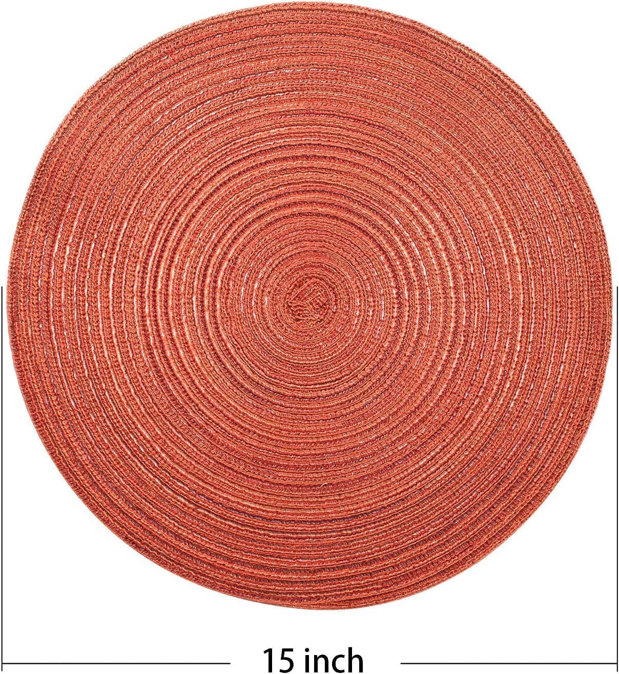 AHHFSMEI Round Braided Placemats Set of 8 Round Table Mats for Dining Tables Natural Woven Heat Resistant Place mats 15 Inch(Orange,8)