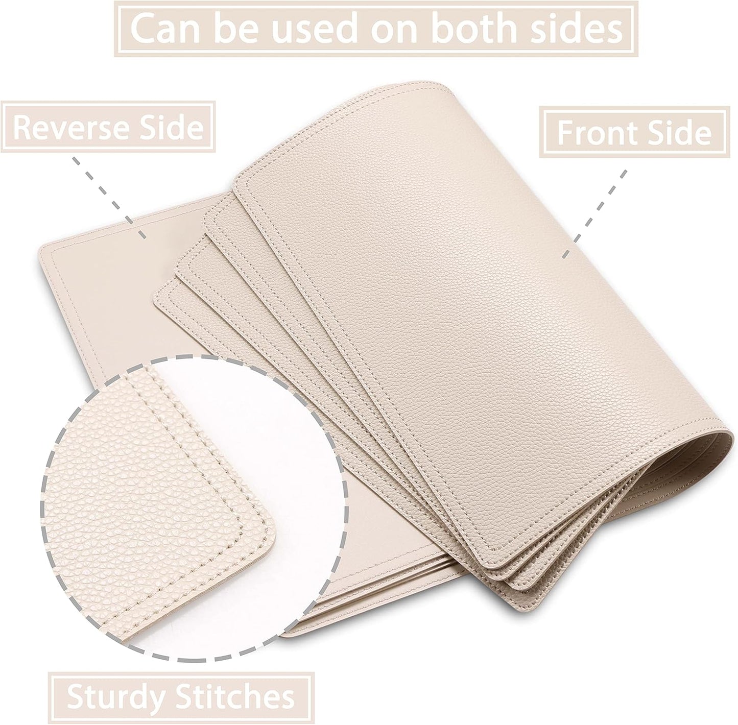 Set of 4 Faux Leather Placemats, PU Table Mats, Waterproof, Stain Resistant, Heat Resistant, Non-Slip Easy to Clean for Kitchen Dining Table,Conference Table C Beige Rectangle