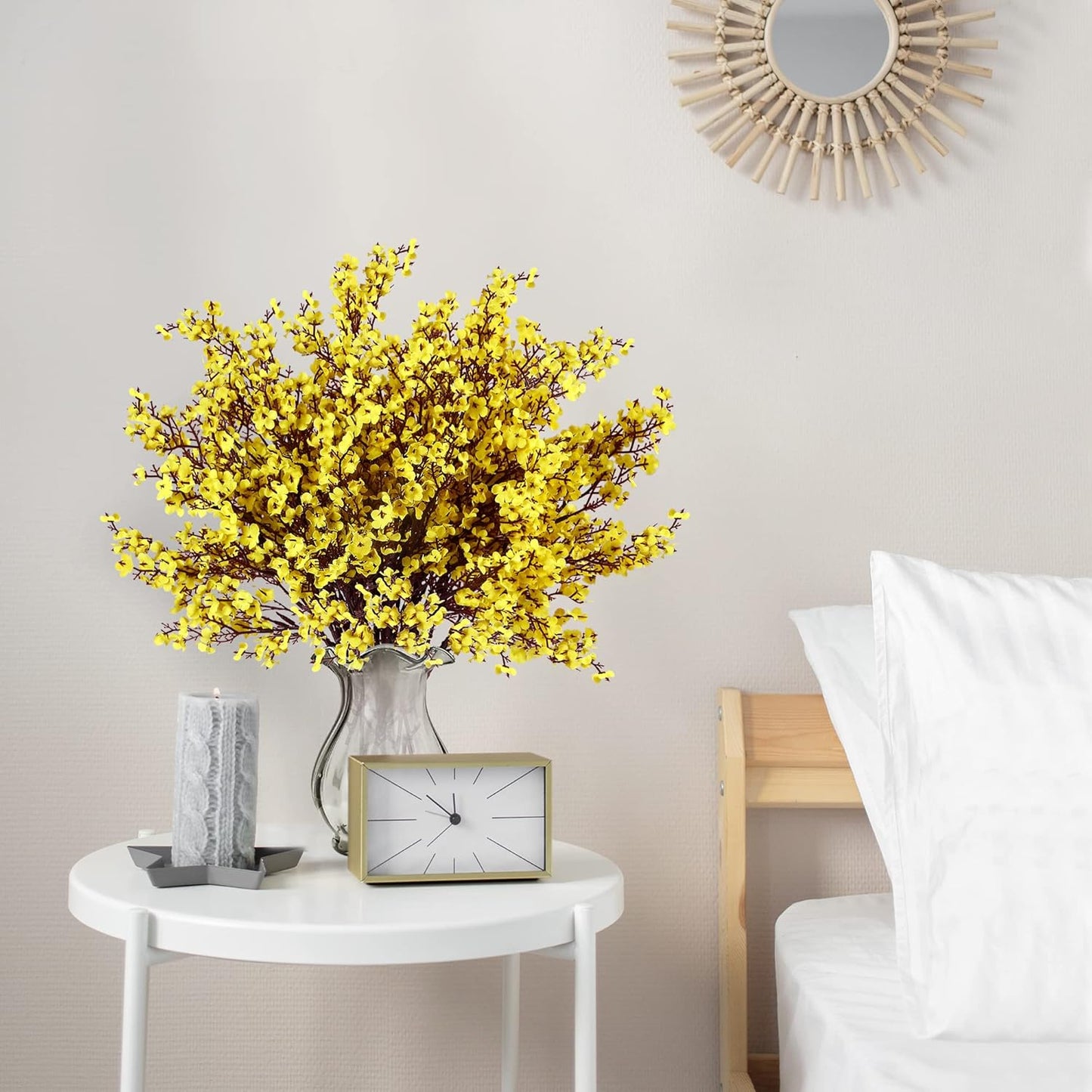 Sggvecsy 6 Pcs Babys Breath Artificial Flowers Gypsophila Bouquets Bulk Real Touch Fake Silk Flowers for Home Wedding DIY Floral Arrangement Kitchen Table Centerpiece Festival Decoration (Yellow)