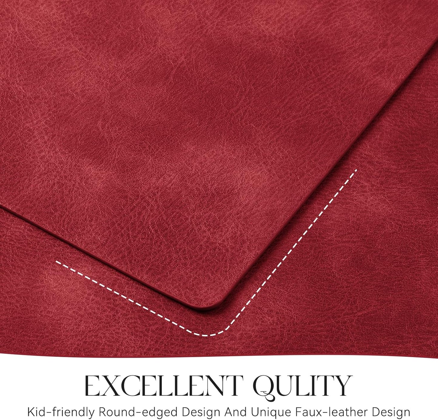 MOSAYT Vinyl Placemats Set of 4-12 X 17 Inch - Faux Leather 100% Waterproof Oil-Proof Wipeable PU Place Mats, Heat Resistant Reversible Table Mats for Kitchen, Dining, Outdoor (Red)