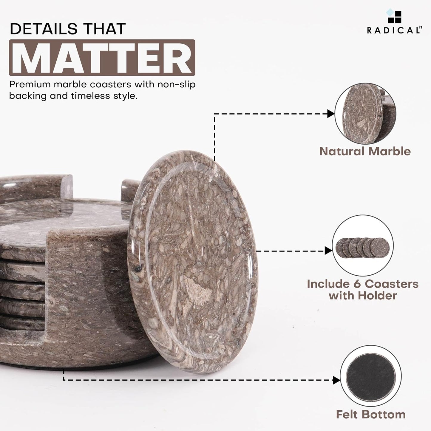 Marble Coasters Set of 6 Oceanic 3.5 Inch Round Coaster for Drinks with Holder, Drink Coaster for Tabletop & Coffee Table Decor, Ideal Home Decor House Warming Gifts