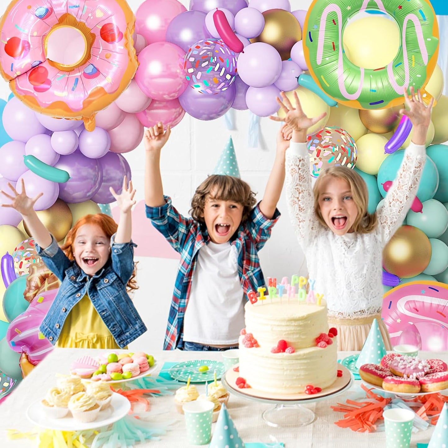 Amandir 139pcs Pastel Donut Balloon Arch Garland Kit Sweet One Ice Cream Birthday Party Decorations Sprinkles Confetti Pastel Balloons for Donut Grow Up Girl Baby Shower Spring Party Supplies