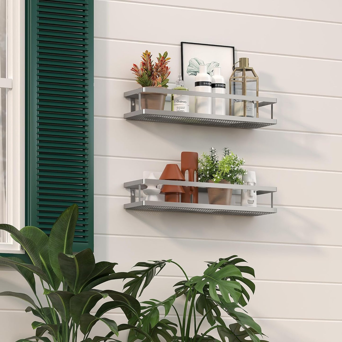 PUSDON Metal Wall Hanging Basket 2 Packs DIY Suitable for Multiple Scenes - Large Silver Grey Guardrail