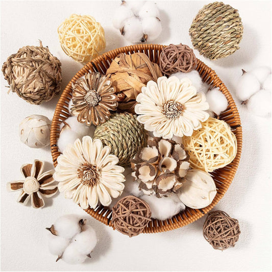 17Pcs Vintage Decorative Balls for Potpourri Bowl Filler, Bowl Filler for Table Centerpiece Home Decor, Woven Rattan Wicker Balls, Rattan Wicker Orbs Fillers for Vase Jar Dough Bowl