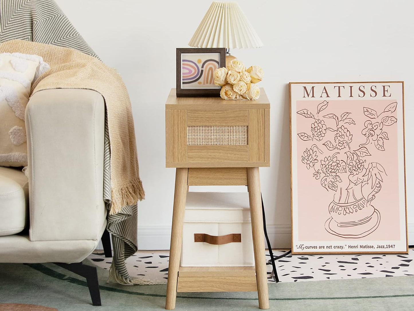 StorageWorks Storage Bins with Lids, Decorative Storage Boxes with Lid and PU Handles, Foldable Storage Baskets for Closet, Shelves, Stackable, Ivory, Medium, 3-Pack