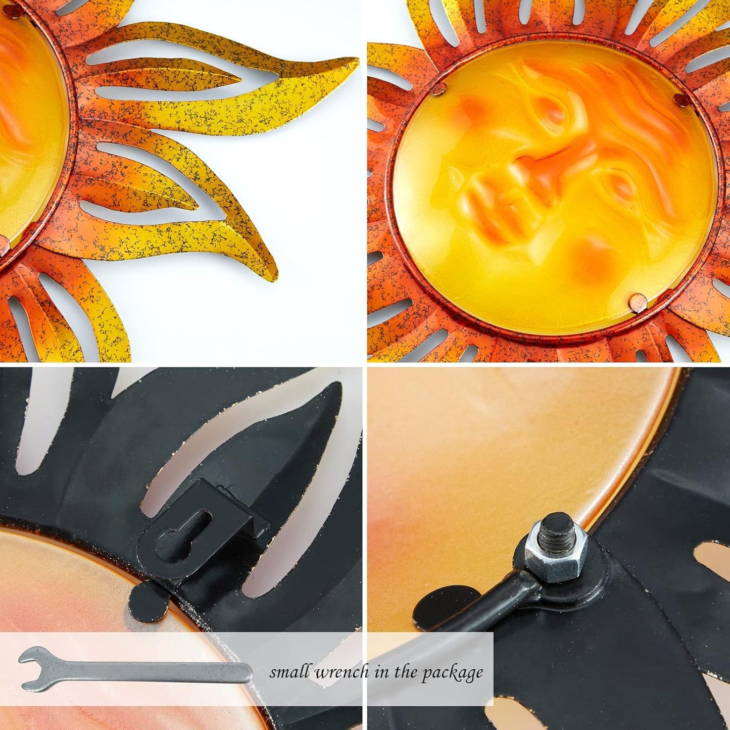 Metal Sun Outdoor Wall Art Decor Large 19 Inch, Hanging for Indoor Outdoor Patio Garden Fence Deck Yard Pool Wall Sculpture Decoration for Living Room Bedroom Colorful Unique