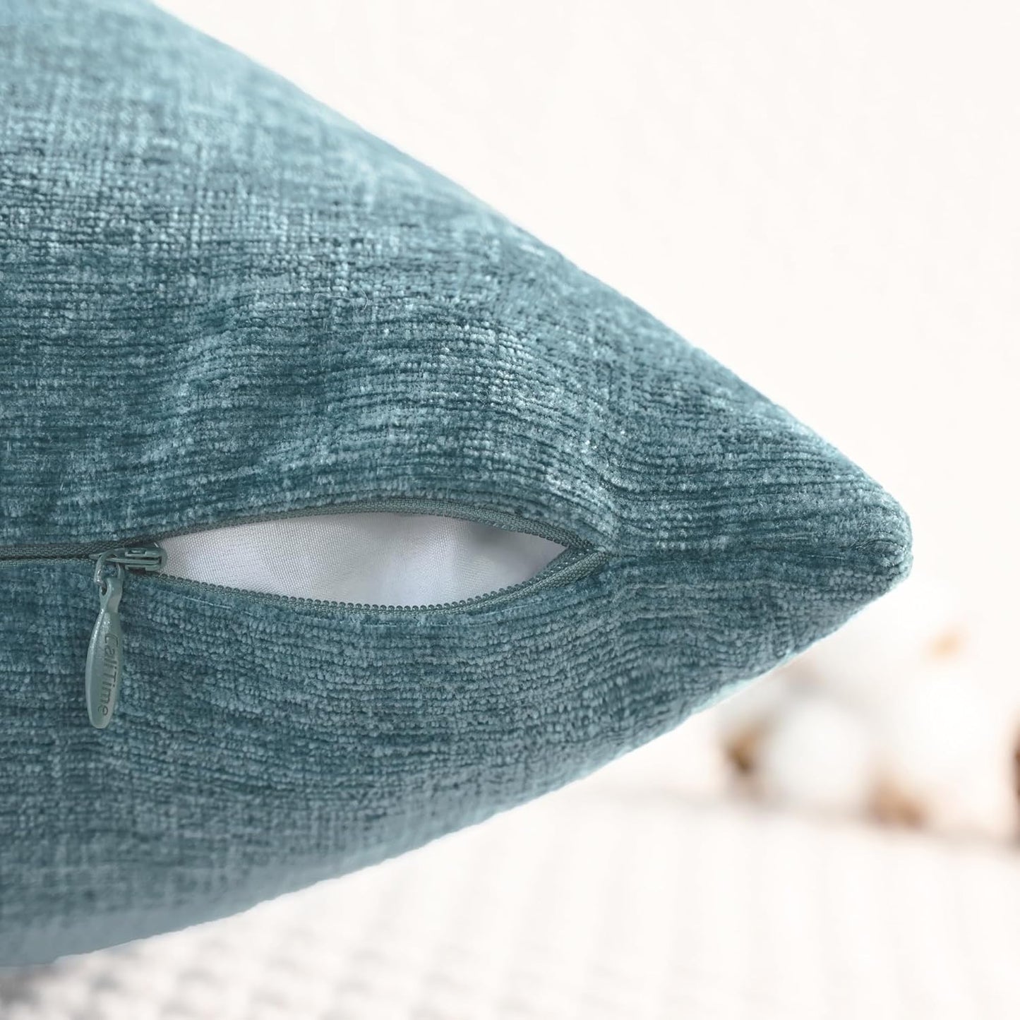 CaliTime Throw Pillow Covers Decorative 16 X 16 Inches Pack of 2 Cozy Chenille Cushion Cases for Couch Sofa Bed Living Room Home Smoke Blue