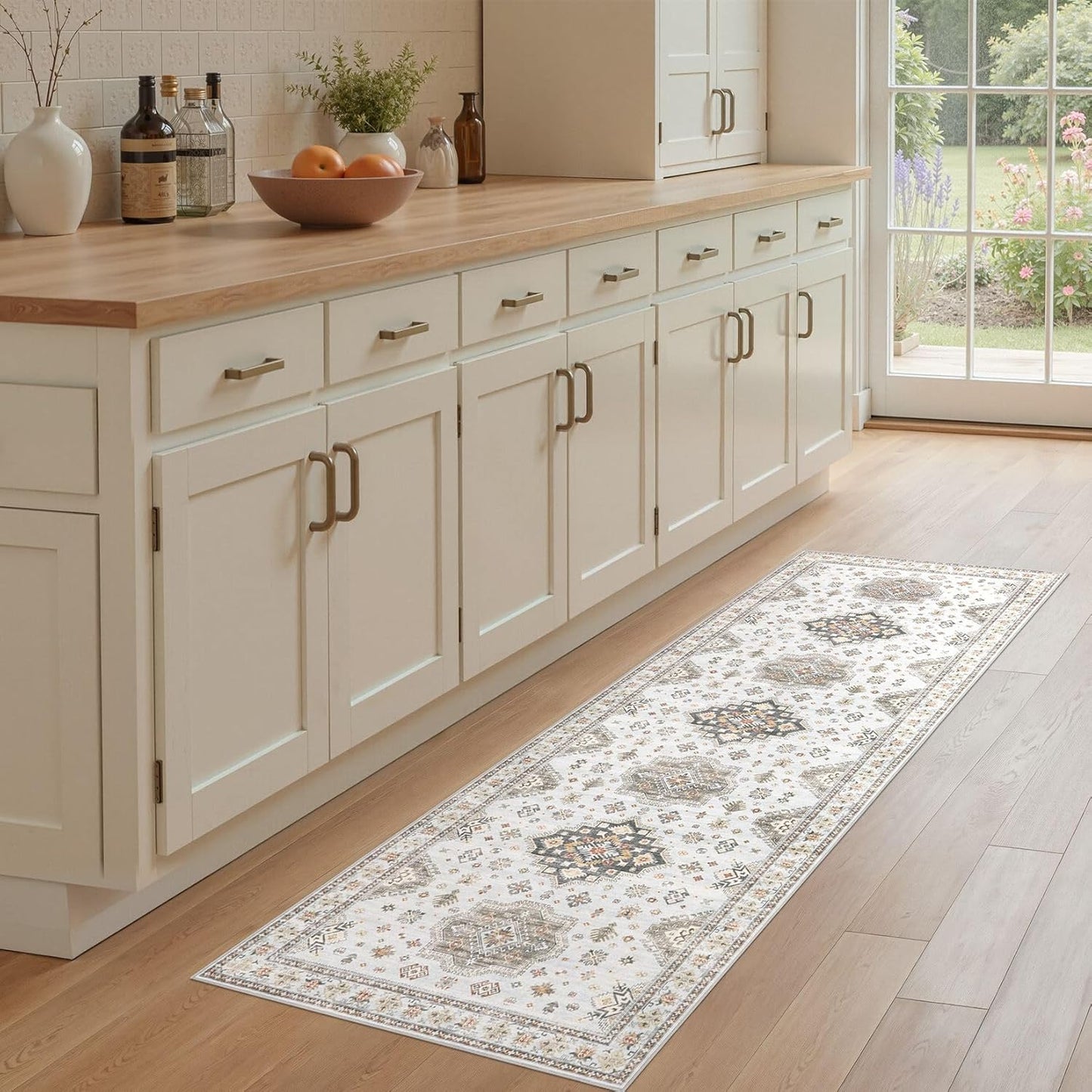 Washable 2x6 Runner Rug - Area Rugs Neutral Vintage Distressed Floral Farmhouse Boho Large Soft Floor Rug Indoor Carpet for Hallway Entryway Bedroom Kitchen - Blue Brown