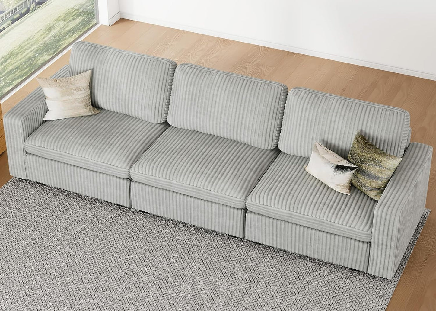 Belffin Modular Sectional Sofa with Storage Ottoman, Oversized Cloud Couch Sectional with Extra Deep Seat, Comfy 3 Seater Sectional Couches for Living Room, Plush Corduroy Light Grey