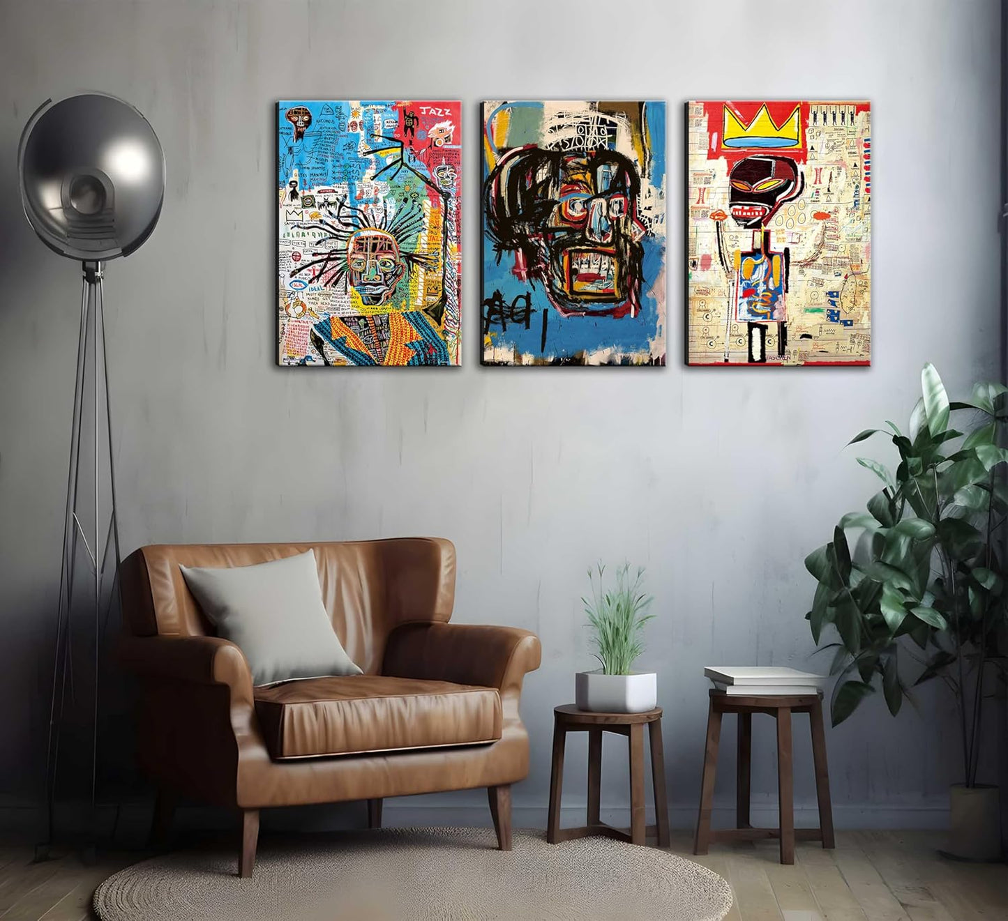 3 Pcs of Street Art Blue Graffiti Wall Decor Print Modern Artist Aesthetics Canvas Paintings Artwork Abstract Picture Poster Man Cave Living Room Bedroom Bathroom Office Home Decorations Ready To Hang