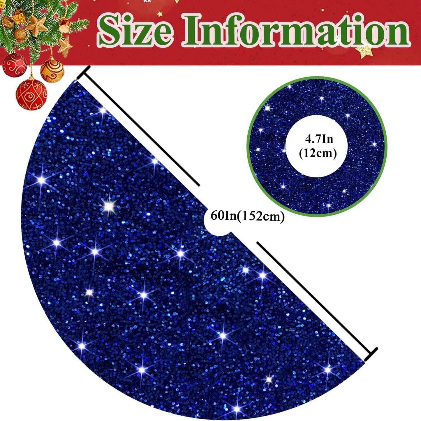 MODFUNS Sequin Tree Skirt Royal Blue Christmas Tree Skirt 60 Inch Velvet Fabric Large Xmas Tree Mat Glitter Tree Skirts Luxury Christmas Tree Skirts Sparkly Tree Cover Skirt Xmas Holiday Decor
