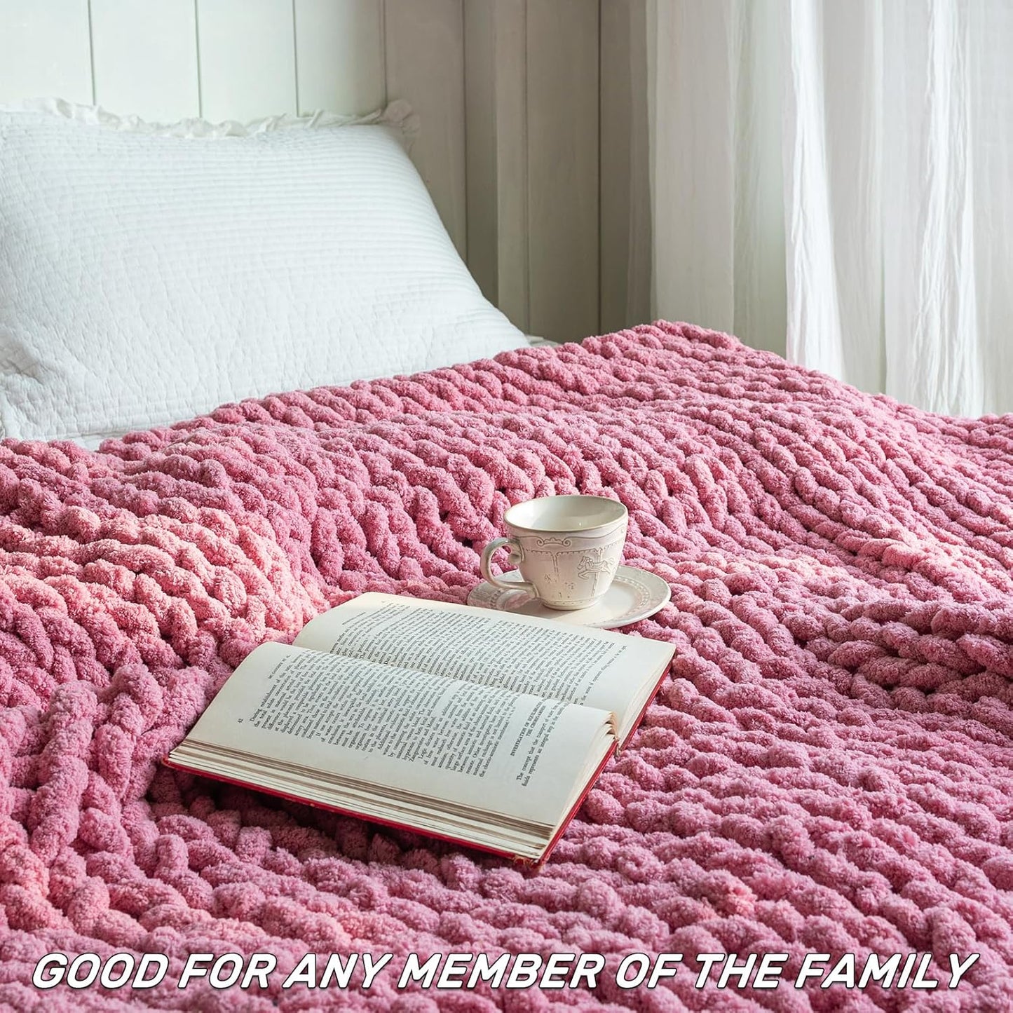 Chunky Knit Blanket - Luxury Soft Cozy 40 * 50 Throw Blanket,100% Woven Blanket Rope Knot Throw Blanket for Couch, Sofa, Home Decor, Gift - Machine Washable（Pink）