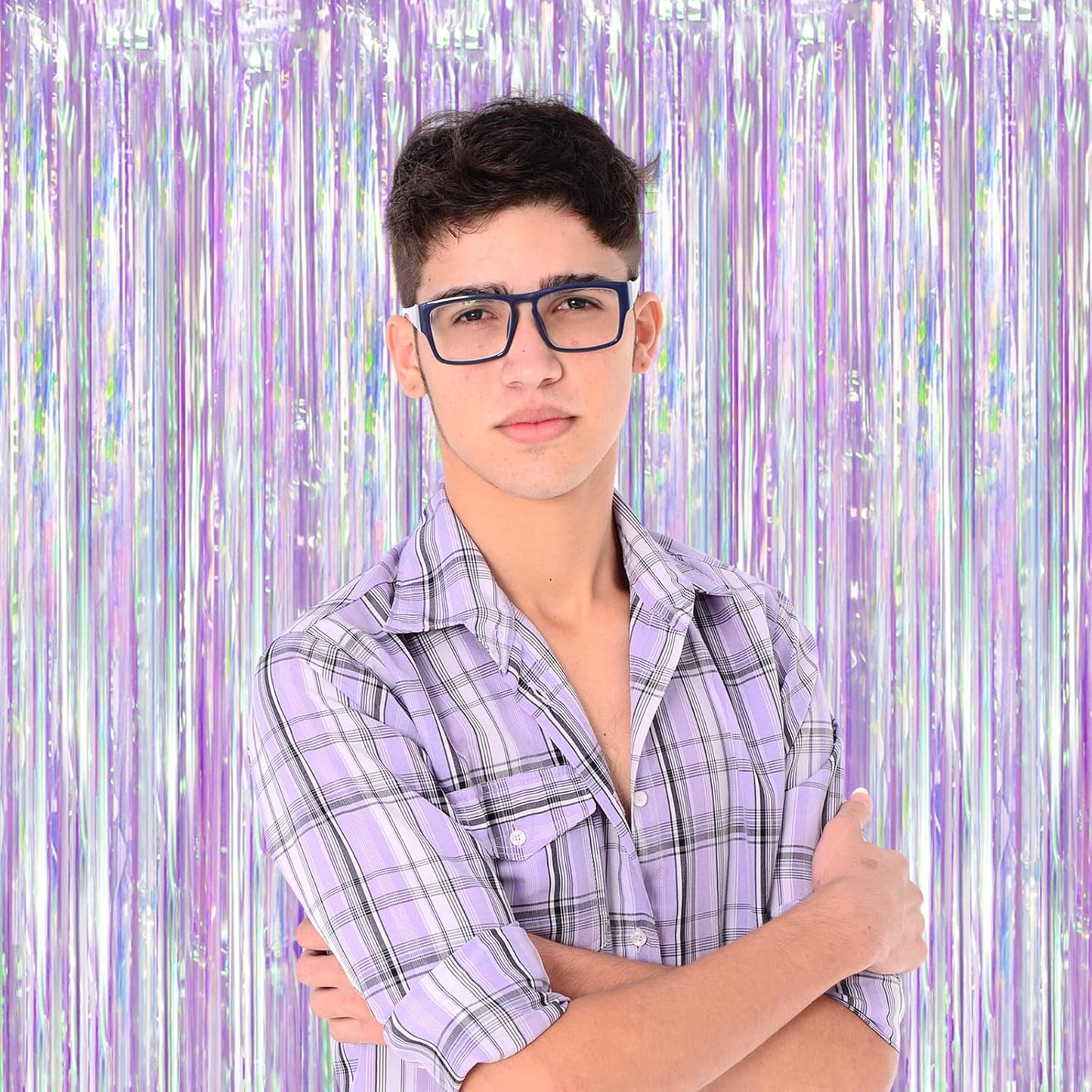 Iridescent Party Backdrop 3Packs, Transparent Tinsel Foil Fringe Curtain Streamers for Girls Birthday, Weddings,Engagement, Mermaid, Unicorn Theme Party Decorations 3.3x8.2ft