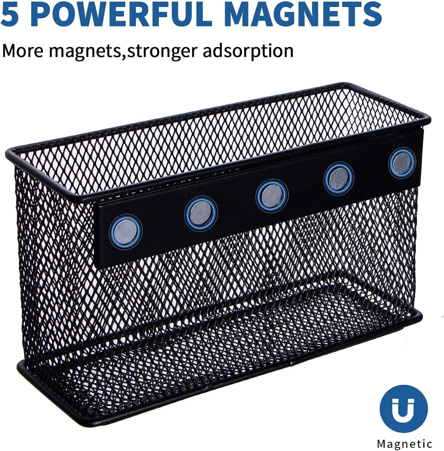 dedoot Magnetic Basket for refrigerator Storage Pencil Holder Basket Mesh Black Strong Magnetic Pen Holder for Refrigerator ,Whiteboard, Locker, Home and Office Organizer, 6.3x2.3x3.6inch,2 Pack