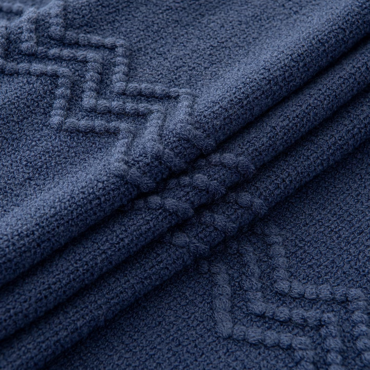 MIULEE Navy Blue Knitted Throw Blanket for Couch Textured Knit Blanket with Tassels Cozy Woven Boho Bed Blanket for Sofa Bed Chair Acrylic Wave Pattern 50"x60"