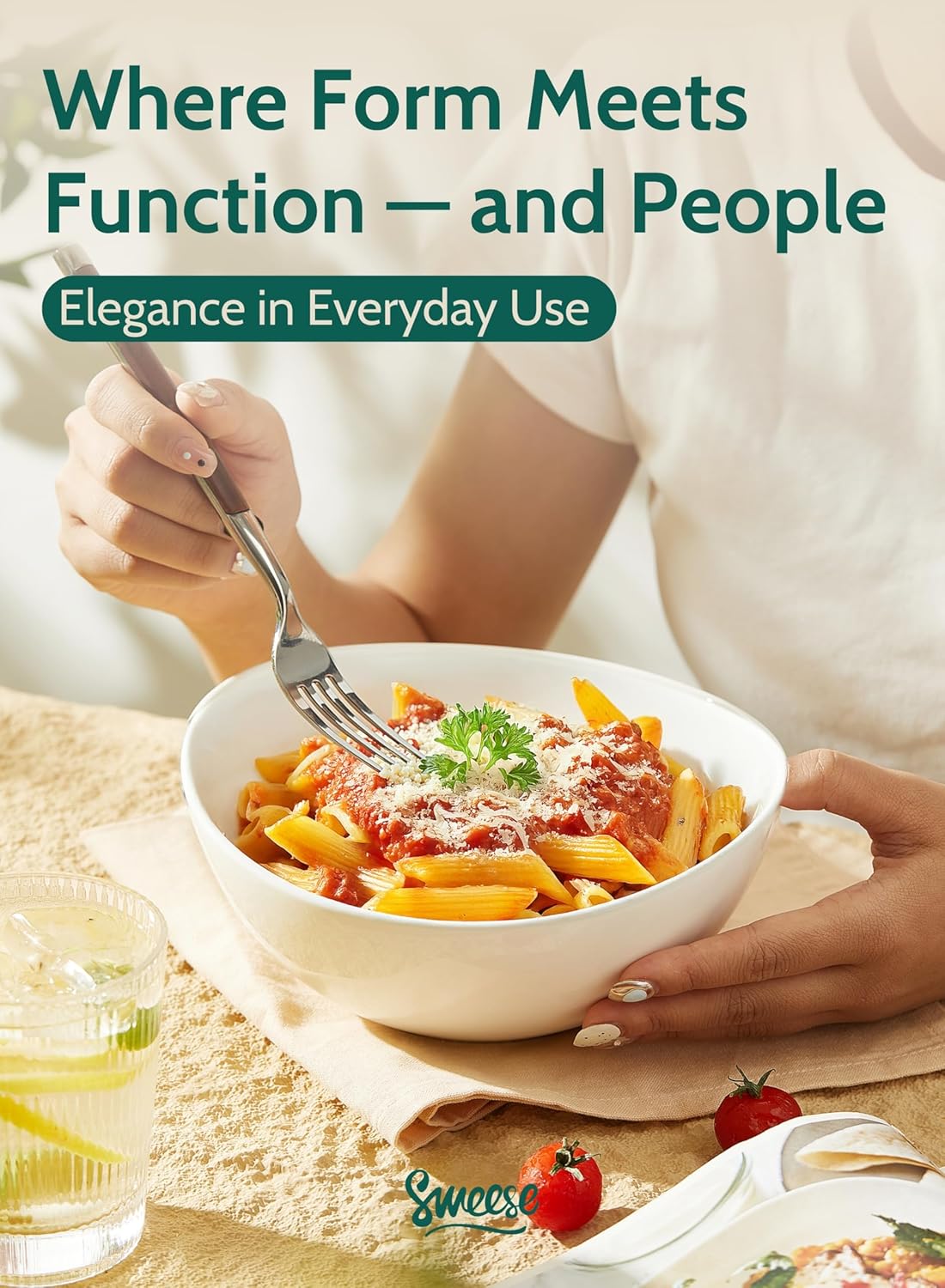 Sweese 7 Inch Porcelain 28 oz Bowls Set of 6, for Soup | Cereal | Pasta | Salad | Ramen | - Microwave, Dishwasher, and Oven Safe - White