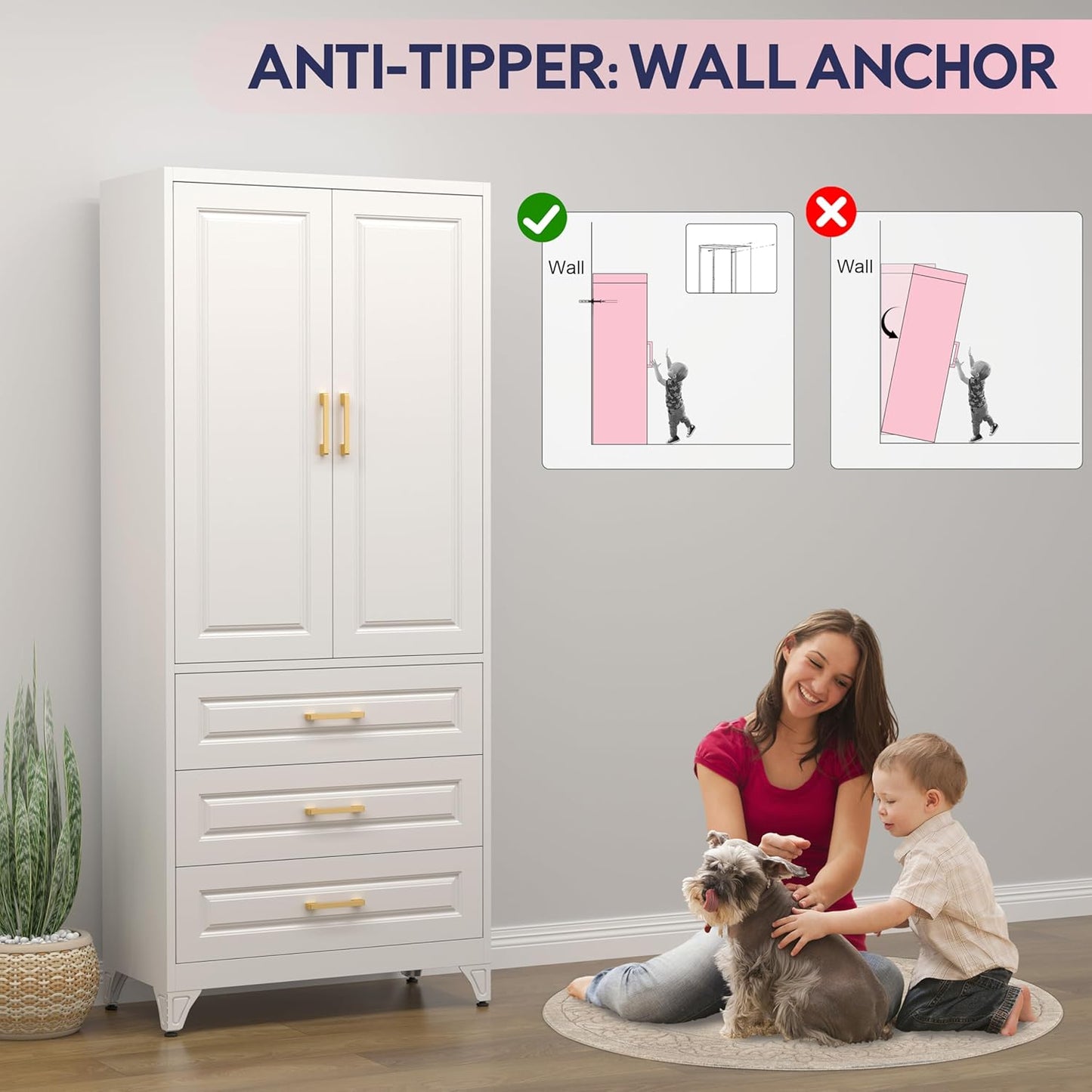 Pantry Kitchen Cabinet with Drawer, 75" Tall Pantry Storage Cabinet, Metal Storage Cabinets with Doors and Shelves, Large Freestanding Cupboard for Dining Room, Assembly Required, White