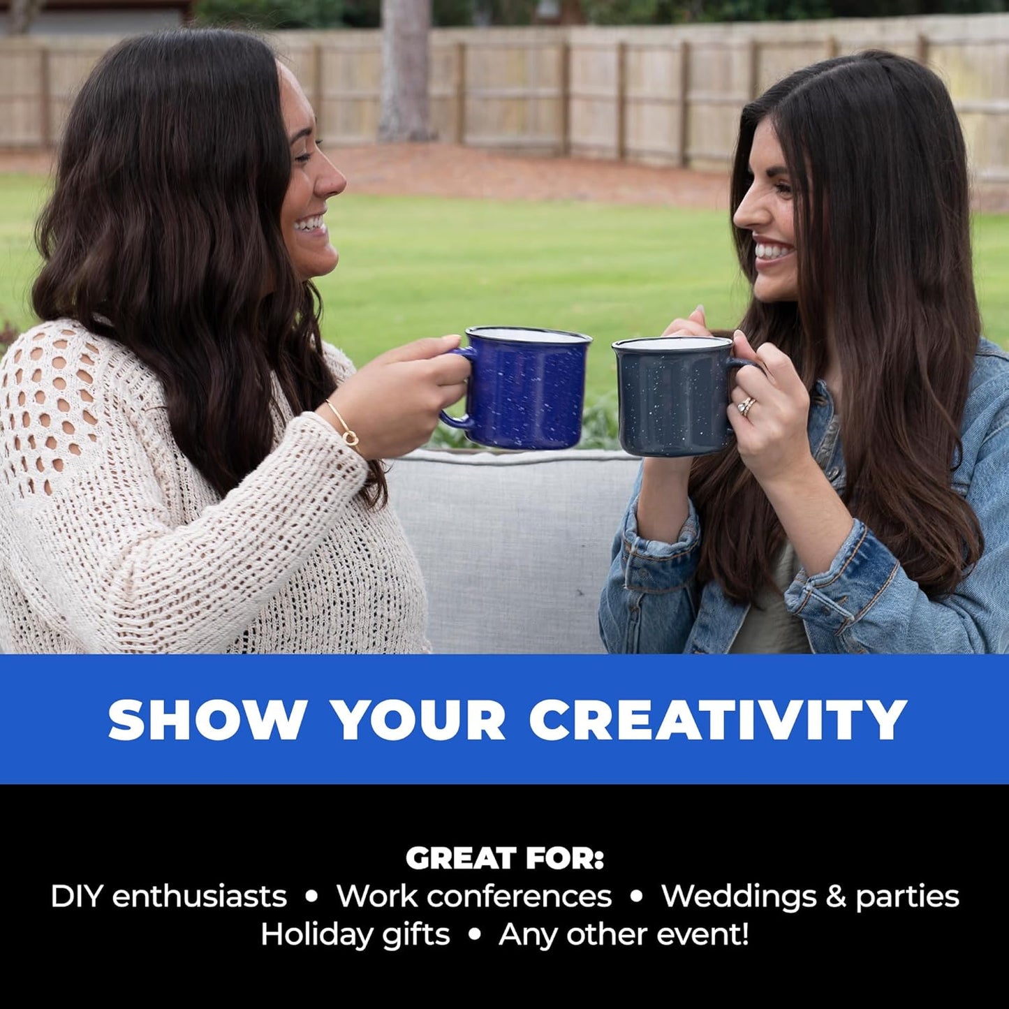 Set of 16 Ceramic Campfire Mugs – 15 Oz, Royal Blue – Coffee & Tea Cups for Home, Work, Travel, Camping – Customizable, Great for DIY, Events, Companies