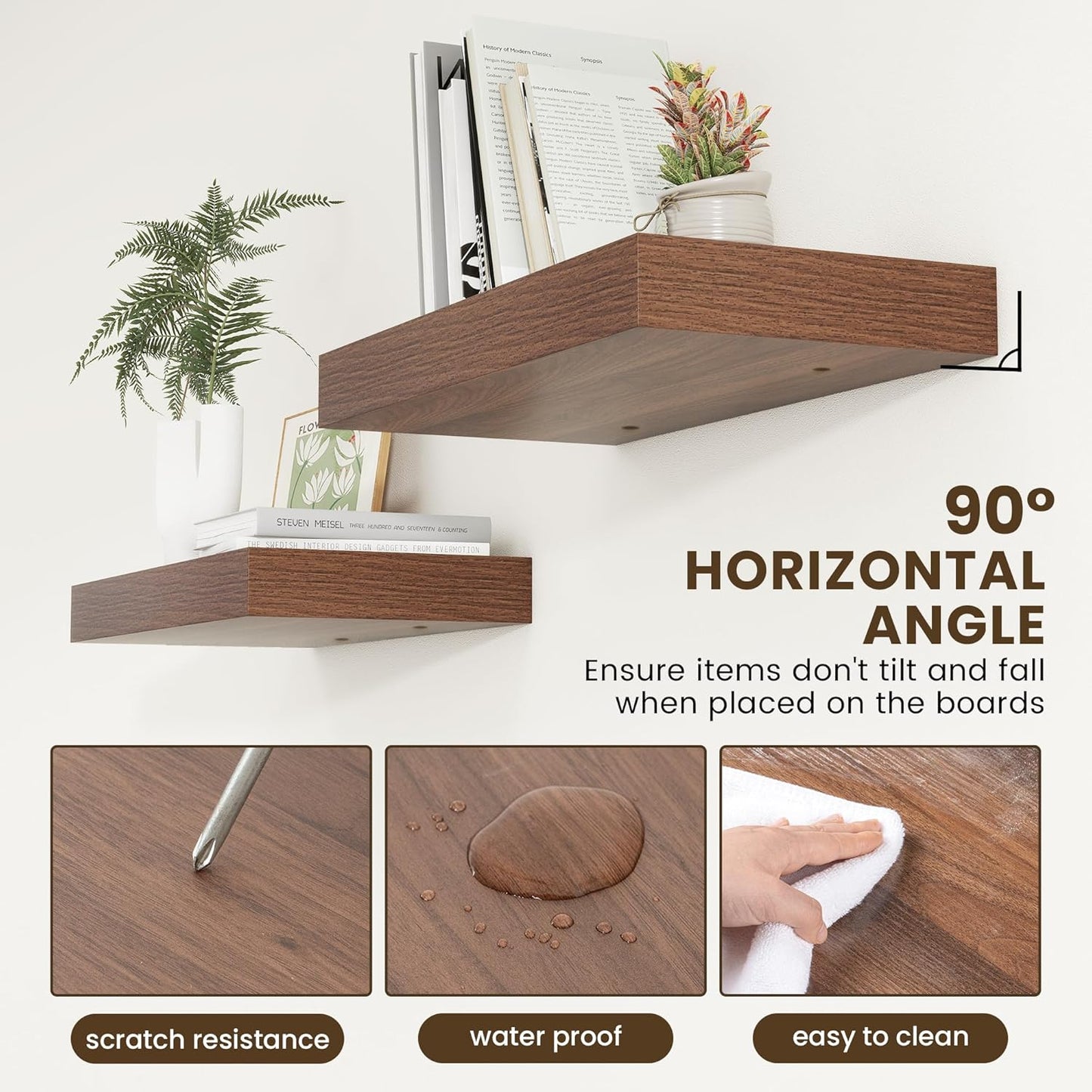 Deep Floating Shelves for Wall | 24 Inch Wide x 12 Inch Deep Floating Shelves | 24W x 12D Rustic Walnut Wide Wall Shelves | Bookshelf Laundry Shelf TV Shelf