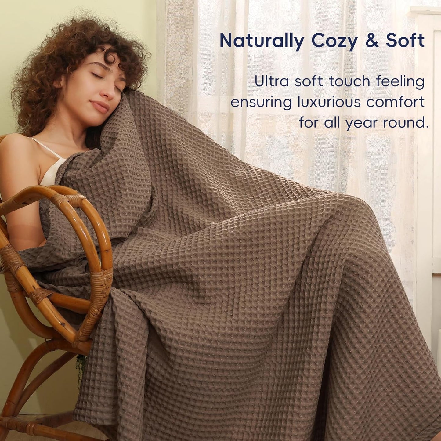 PHF Ultra Soft Waffle Weave Blanket Twin Size 66"x 90"- Washed Lightweight Breathable Cozy Woven Blanket for Bed - Aesthetic Decor for Couch Bedding Sofa Home Car - Cocoa Brown