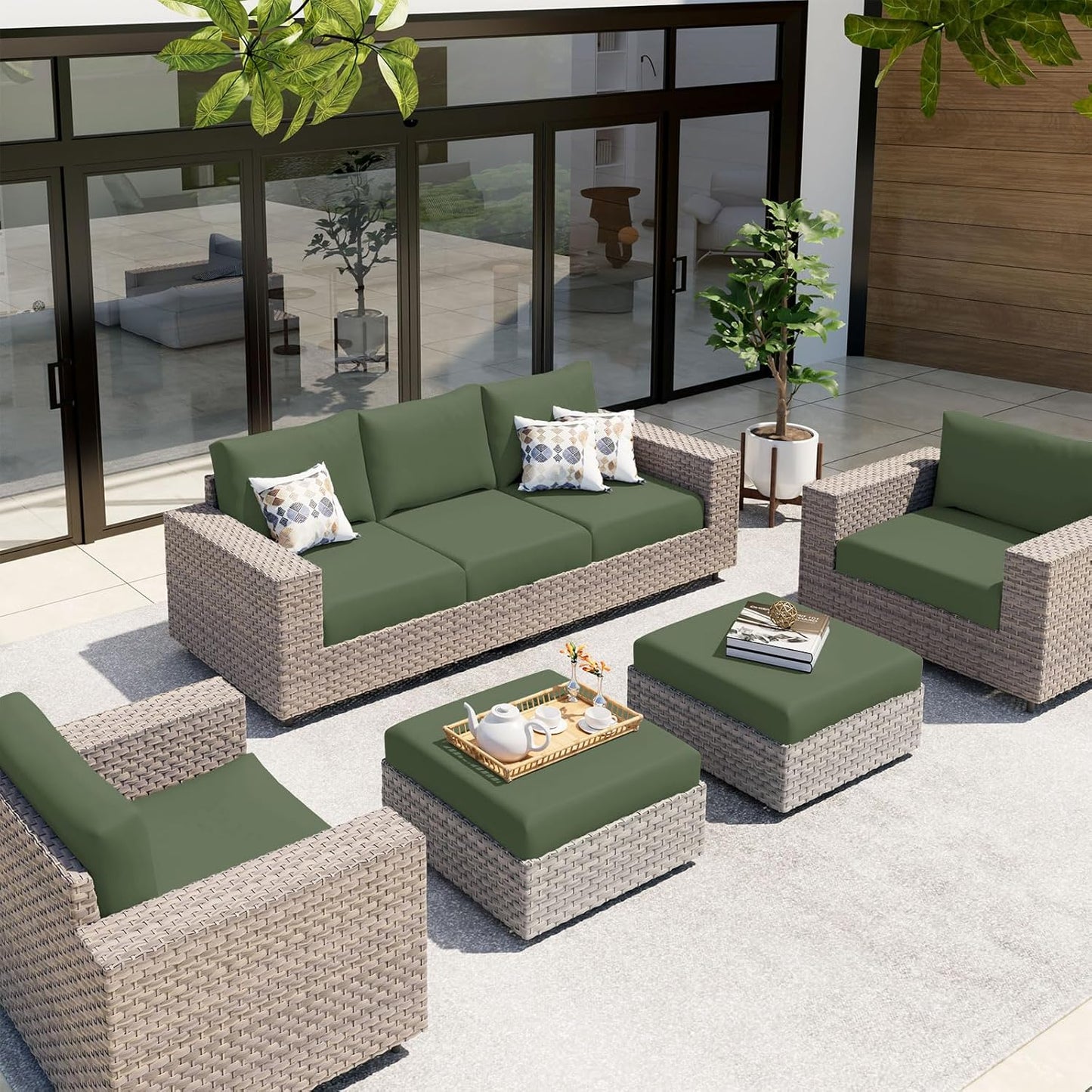 hyha Waterproof Couch Cushion Covers, Stretch Sofa Couch Seat Slipcover for Dog Washable, Non-Slip Waterproof Outdoor Cushion Covers for Patio Furniture Replacement (2 Pieces, Bronze Green)