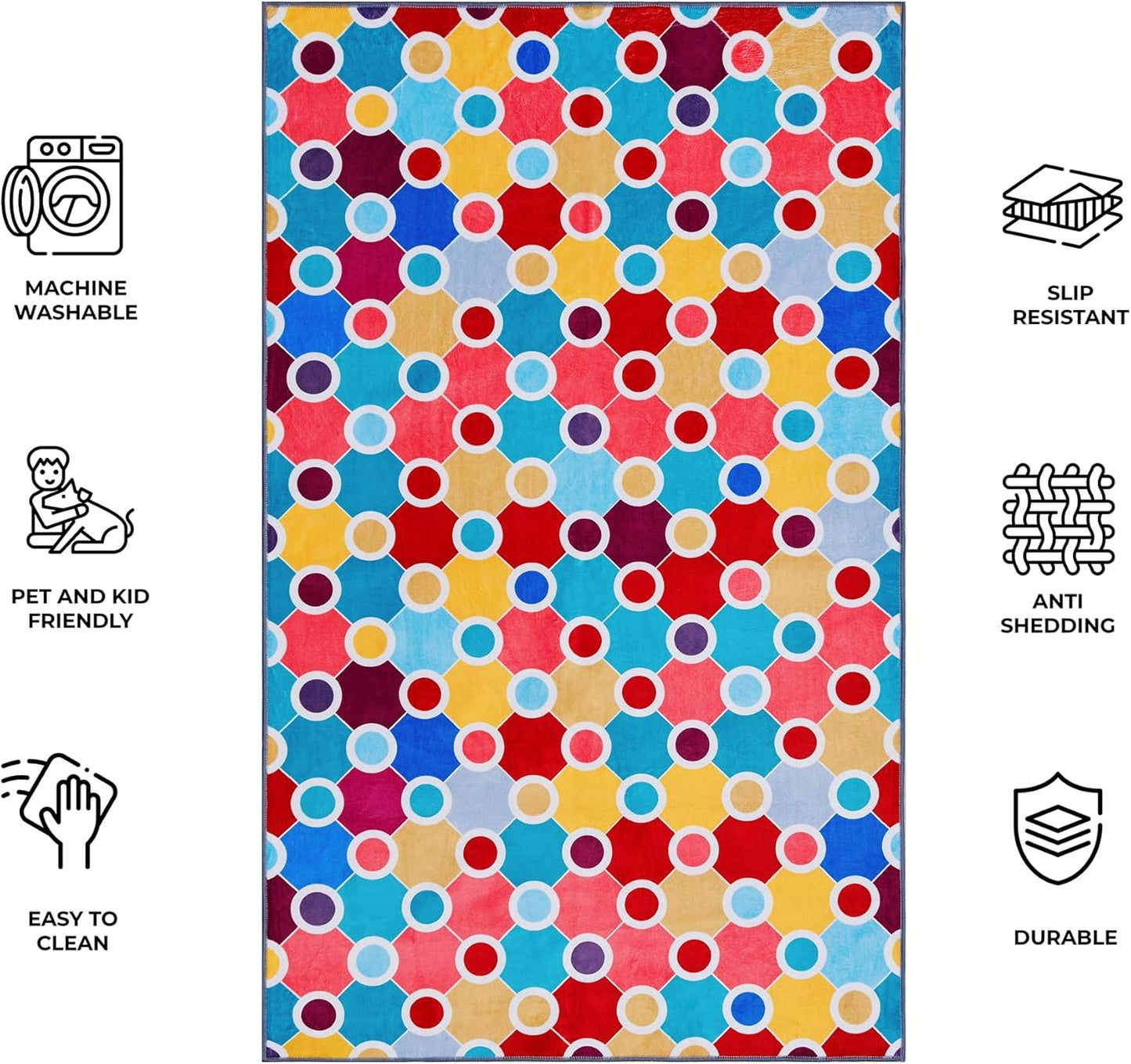 Machine Washable Polka Dot Colorful Nursey/Kids Area Rug - Multicolor - 9x12