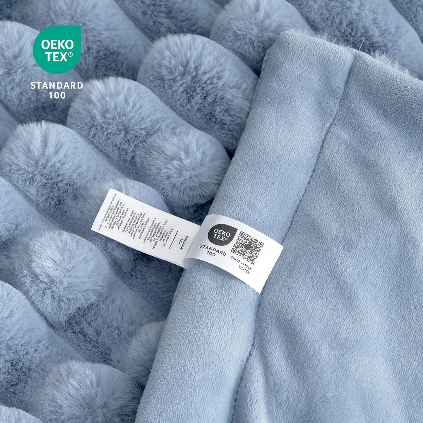 Cozy Bliss Faux Fur Throw Blanket for Couch, Cozy Warm Plush Striped Blanket for Sofa Bedroom Living Room,60 * 80 Inches Light Blue