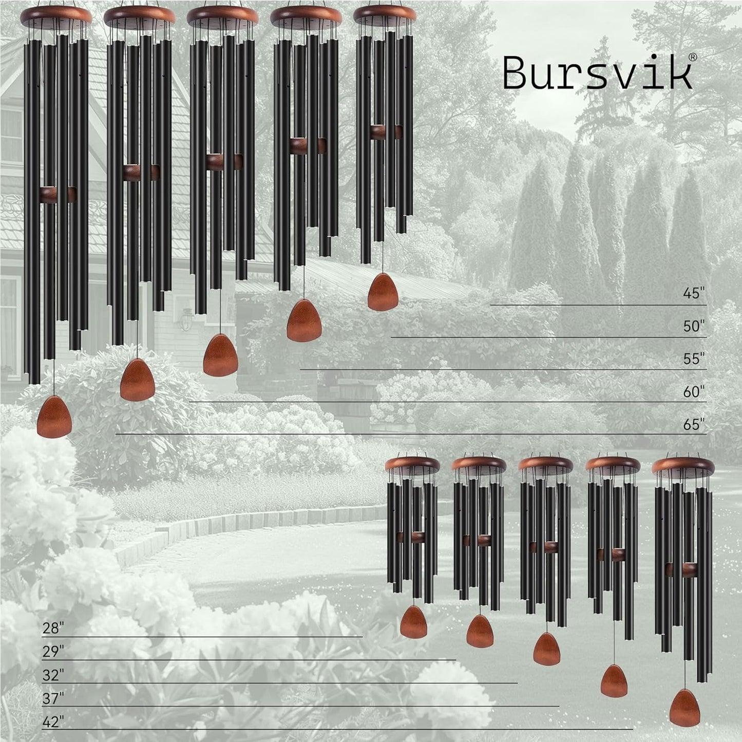 Large Aluminium Wind Chimes 37" Inches to Create a Zen Atmosphere Suitable for Outdoor, Garden, Patio Decoration. Classic Black Wind Chimes with Wind Catcher Suitable as A Gift for Unisex