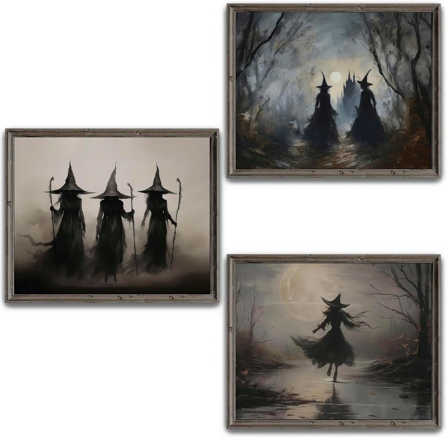 LANCHI95 3 Pcs 8x10in Vintage Rustic Witch Posters Halloween Wall Art Witch in The Forest Painting Prints Goth Dark Moody Wall Decor for Living Room Bedroom 8x10 in (UNFRAMED)