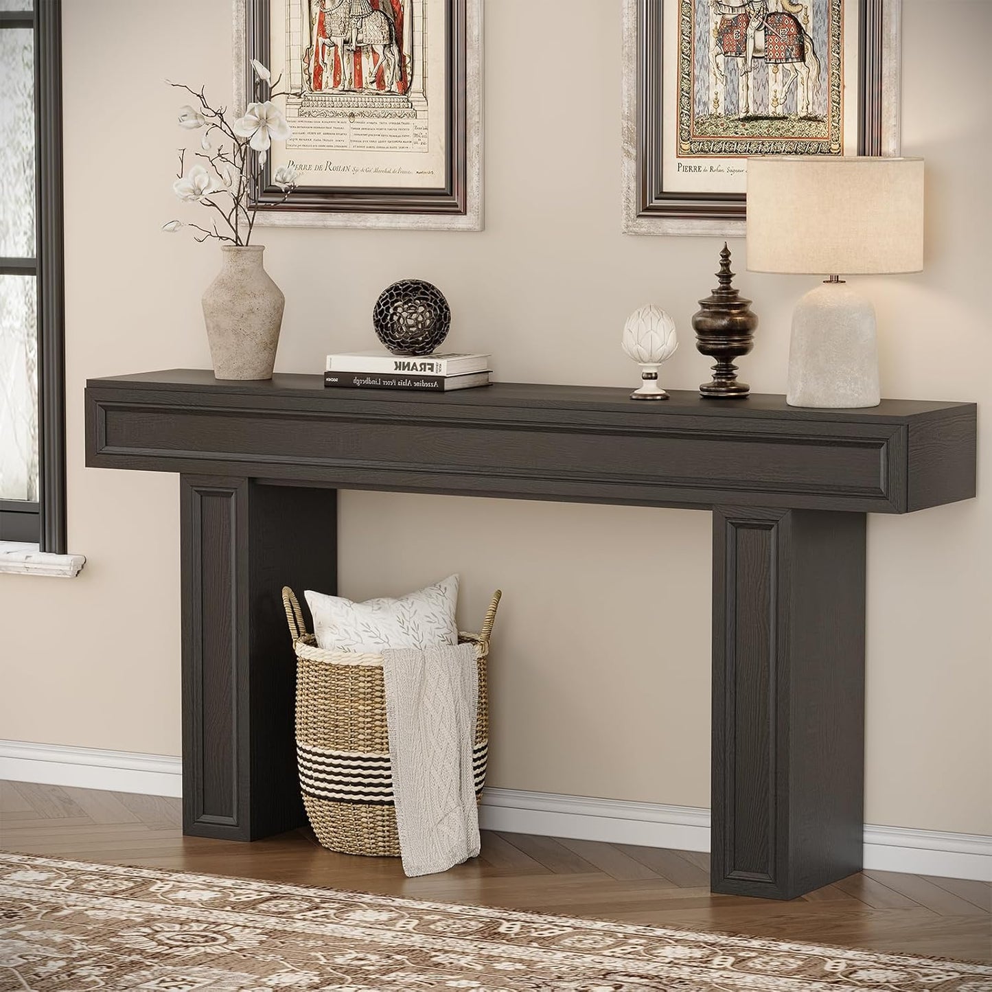 Rresyet 63 Inch Long Console Table, Sofa Table Behind Sofa, Wooden Entryway Table, Farmhouse Entryway Table for Entry, Hallway, Living Room (Black)