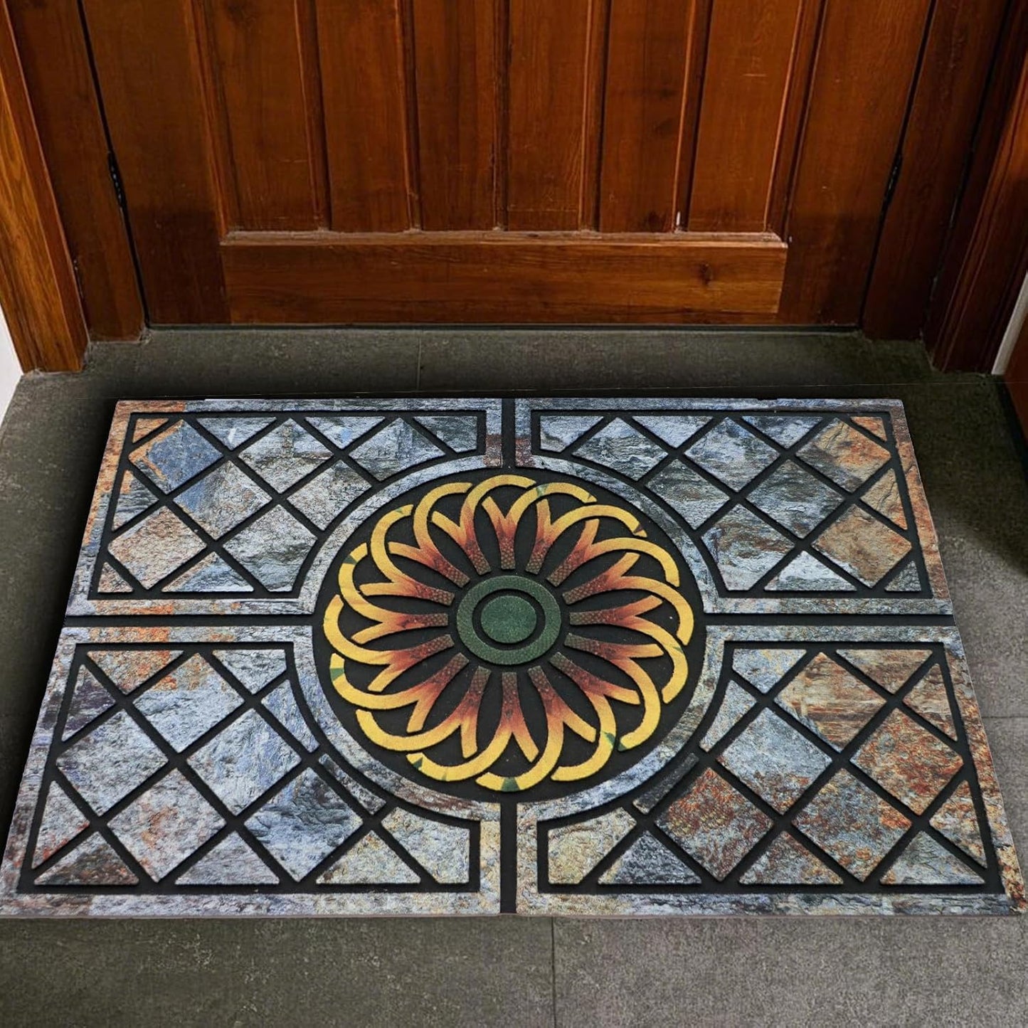 Door Mat Welcome Mat, Heavy Duty Door Mat 23.6 x 35.4 Inch Front Door Mat Rug Doormat for Outdoor Entrance Home Non-Slip Rubber Rug for Front Door, Outside, Entryway, Patio (Flower)