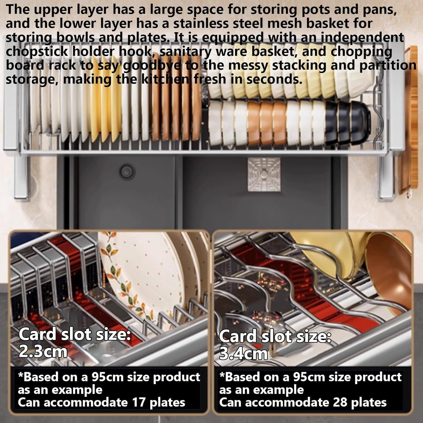 Kitchen Sink Rack Sink Above The Dish Drain Dish Washing Rack Stainless Steel Multifunctional Dish Storage Rack,Over The Sink Drying Rack for Dishes(1,95cm/37.4in)