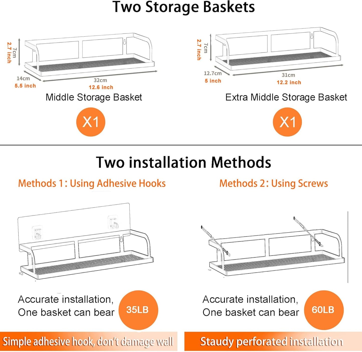PUSDON Metal Wall Hanging Basket 2 Packs DIY Suitable for Multiple Scenes - Middle Bronze Hollowout