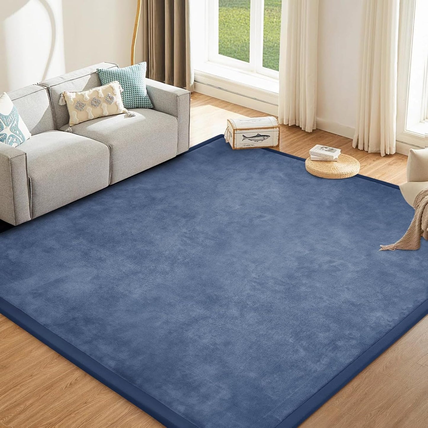 Baby Play Mat 1.2" Thick Memory Foam Nursery Rug Area Rug, 9’2” X 6’7” Yoga Mat Playmat Crawling Mat for Baby,Toddlers,Infants,Kids,Floor Mat Tatami Mat for Living Room with Non-Slip(Blue)