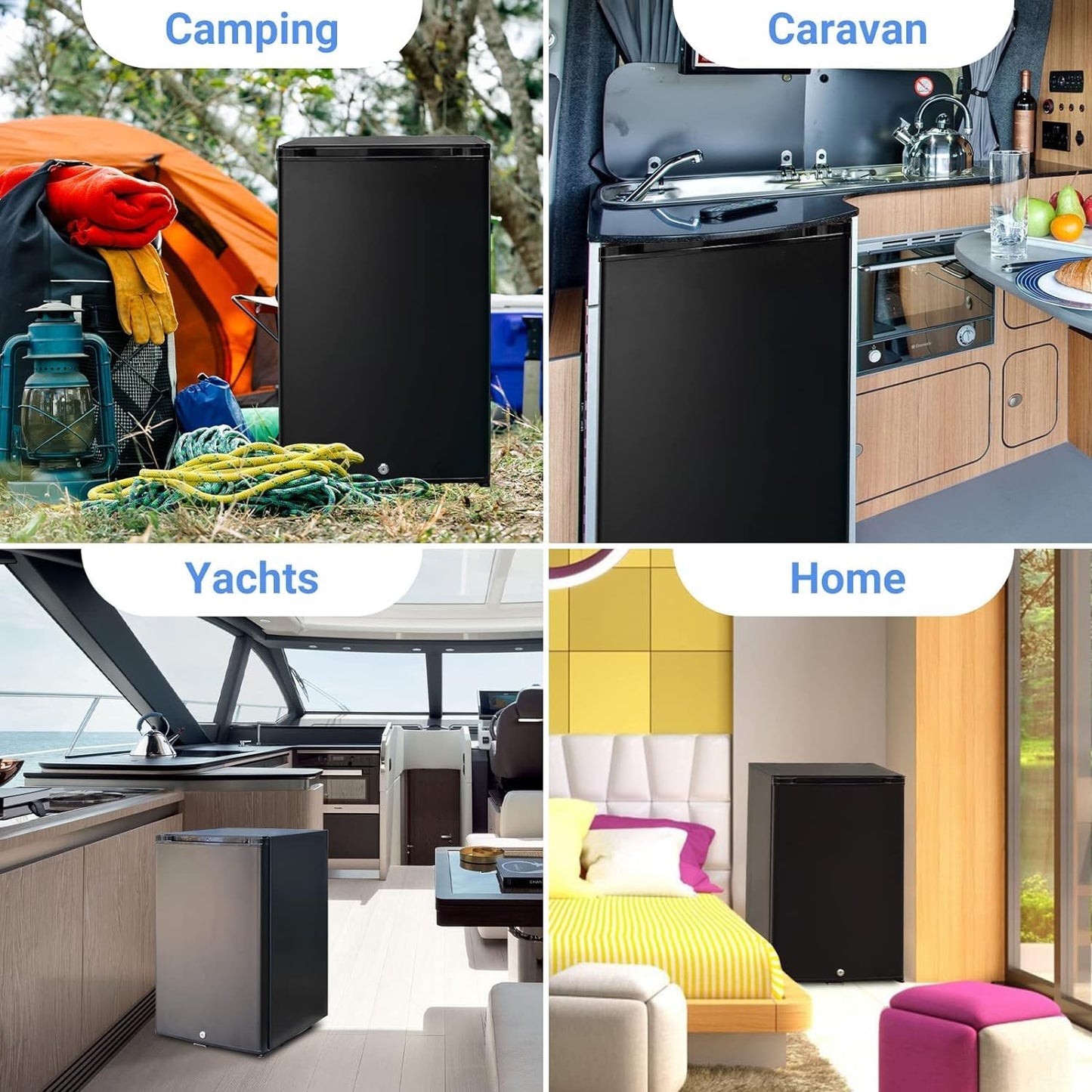 SMETA 12V RV Refrigerator 1.7 Cu.Ft Mini Camper Fridge with Lock and Key AC/DC 110V/12v Quiet Absorption Compact Refrigerator for RV Semi Truck Patio Car with Reversible Door Beverage Cooler, Black