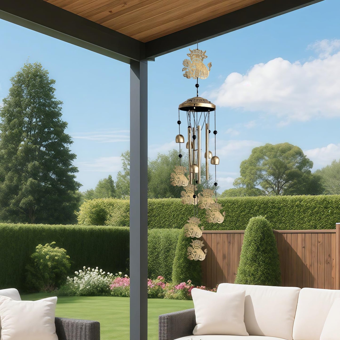 Highland Cow Wind Chimes for Outside,Metal Highland Cow Decor Windchimes Indoor/Outdoor Garden Patio Yard Home Decoration,Gifts for Men Women,Mom Grandma Wife Friends Birthday, Sympathy Memorial